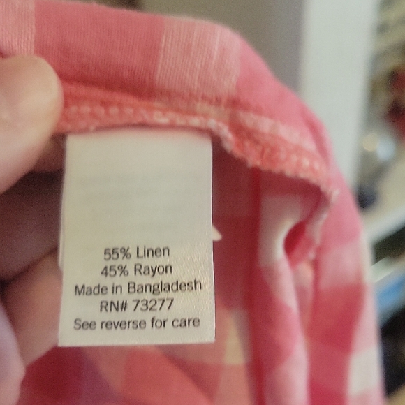 Croft & Barrow Pink Plaid short sleeve linen part button up Shirt Dress SzXL - Picture 3 of 5